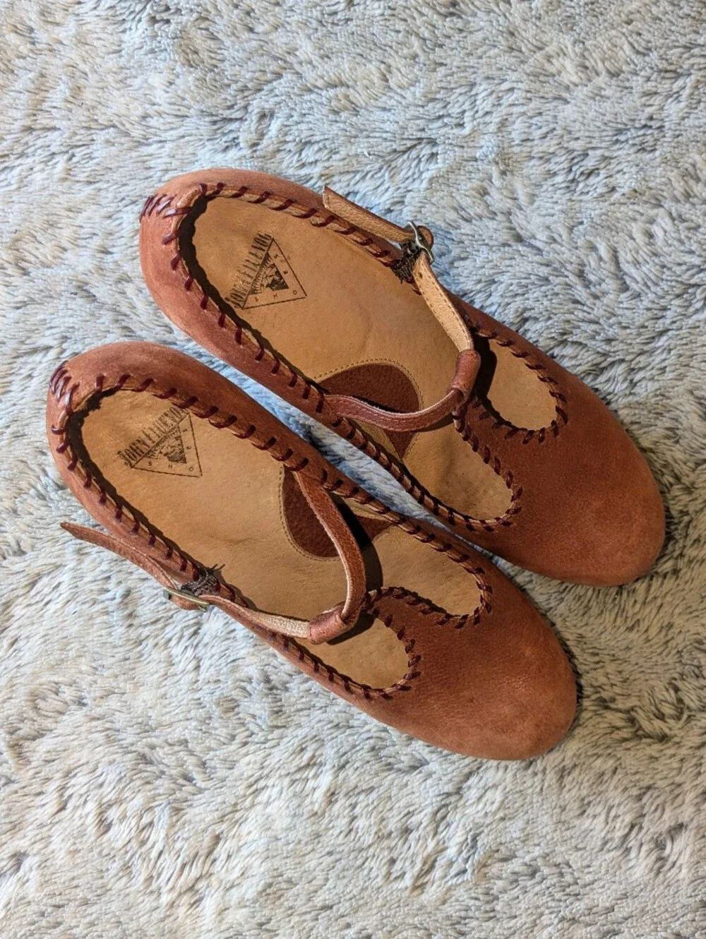John Fluevog Gertrude Mary Janes Heels Wedges Suede Leather T Strap Size 7